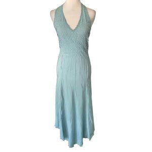 Komarov Light Aqua Blue Halter Open Back Flowy Fairy Whimsical Maxi Dress